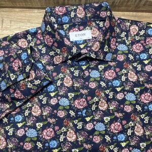 Eton Slim Fit Long Sleeve Button Down Dress Shirt 42 Mens 16.5 All‎ Floral Print
